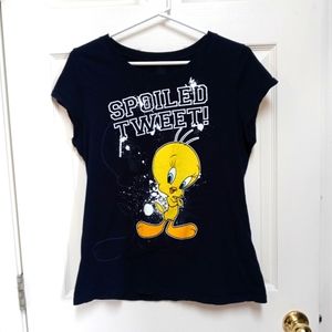 Loony Tunes "Spoiled Tweet" Black Tee Shirt NWOT